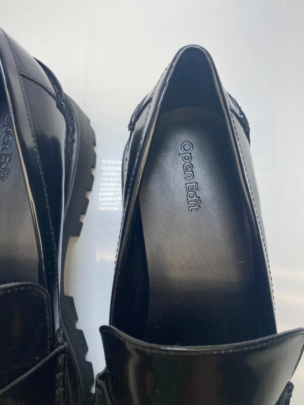Open Edit Women's Black Lug Patent Leather Gold Hardware Loafer Sz 9m